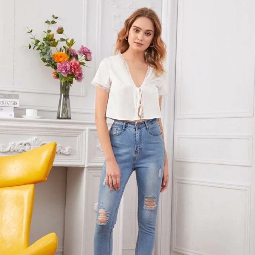 Satin tie front top. Princess Polly dupe